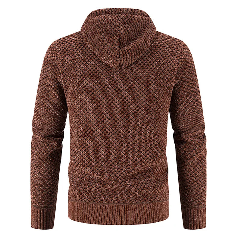 Veste zippée en maille pour homme automne chaude doublée en polaire avec capuche intégrée Noé