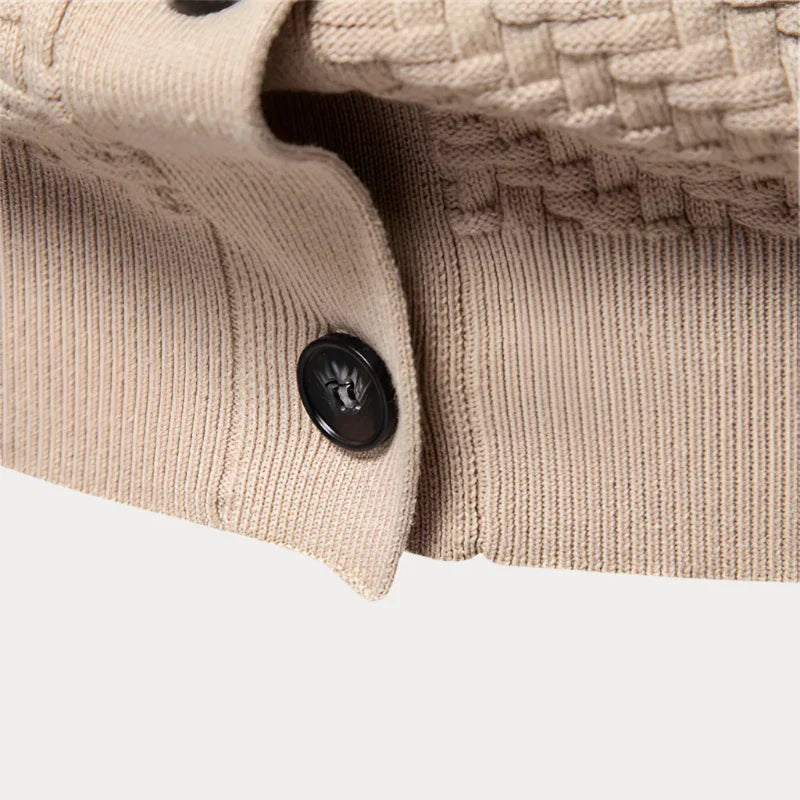 Cardigan en maille pour homme automne élégant texturé en coton mélangé avec col en V Adrien