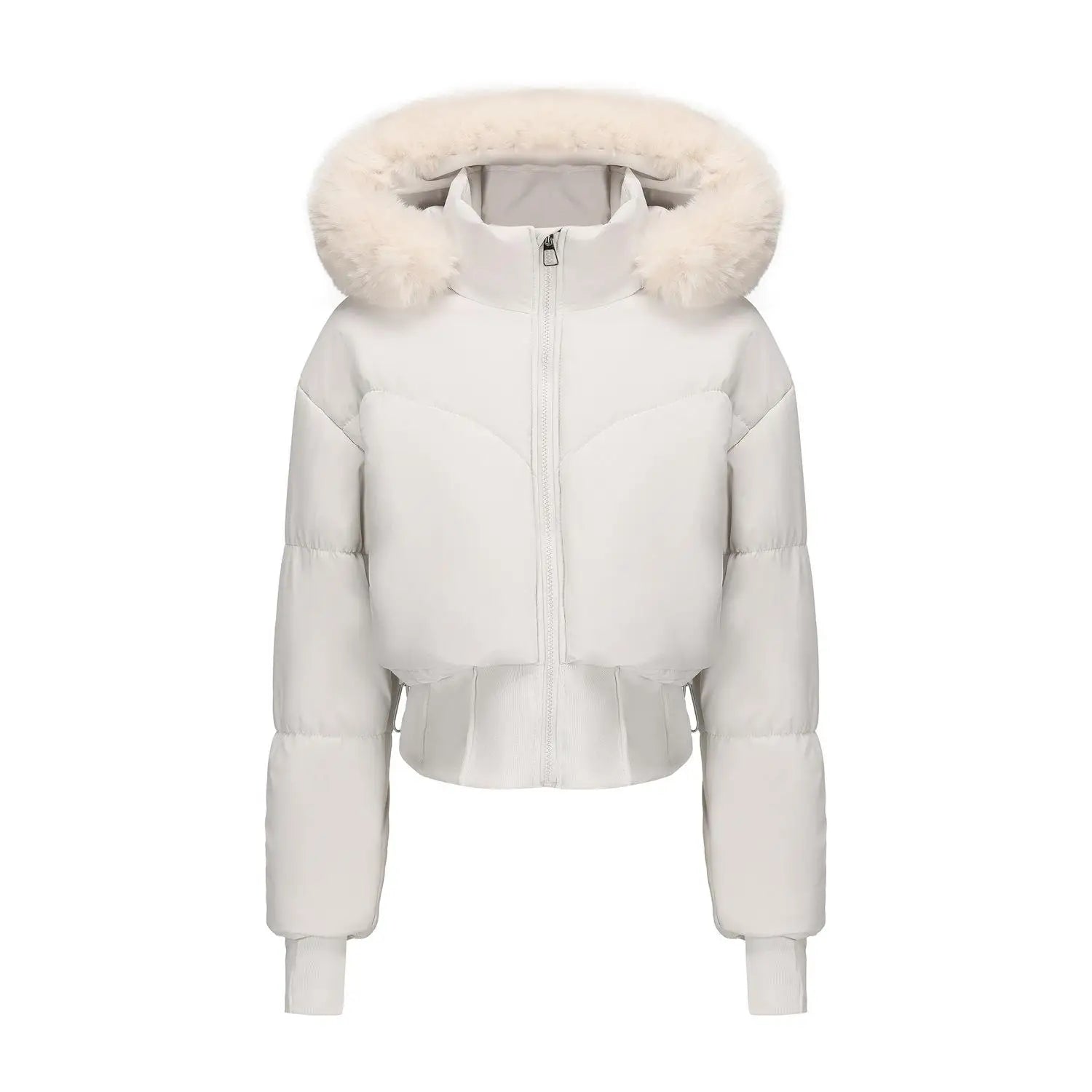 Maëlle – Veste femme hiver courte avec capuche et col en fausse fourrure