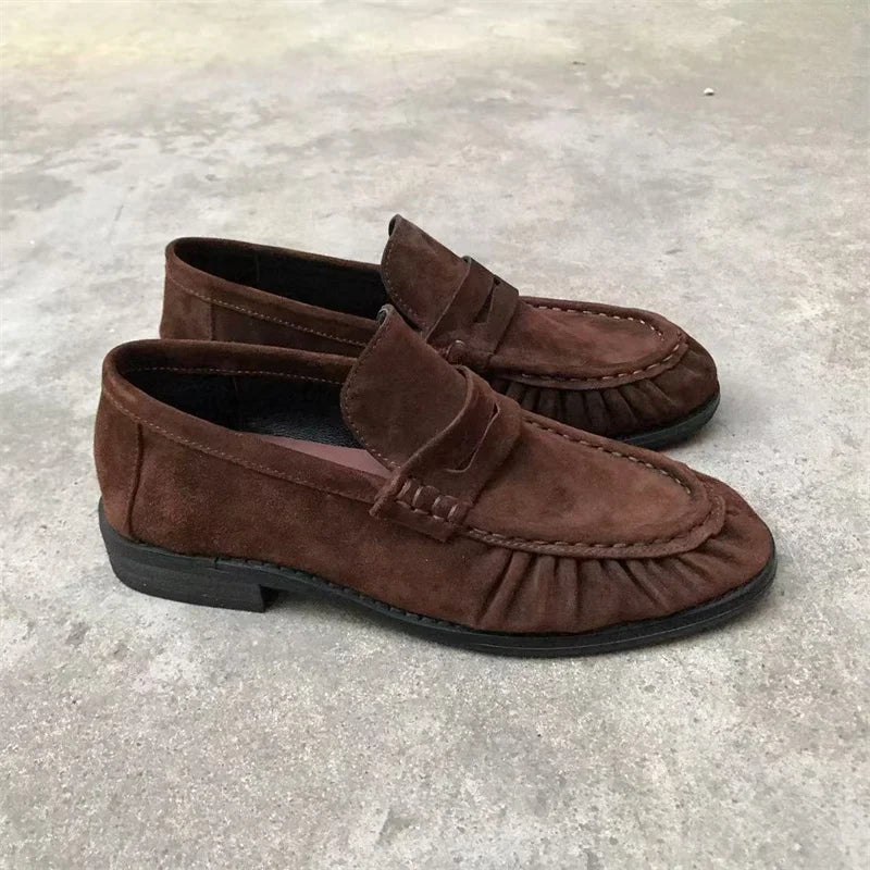 Mocassins femme à bride effet daim et bout plissé 1