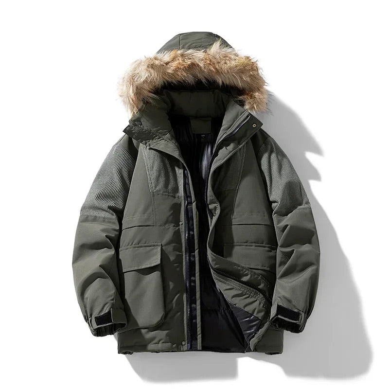 Léo – Parka homme d’hiver oversize avec col en fausse fourrure
