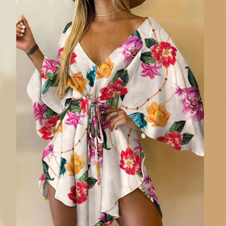 Émilie – Robe courte bohème fleurie à ruches
