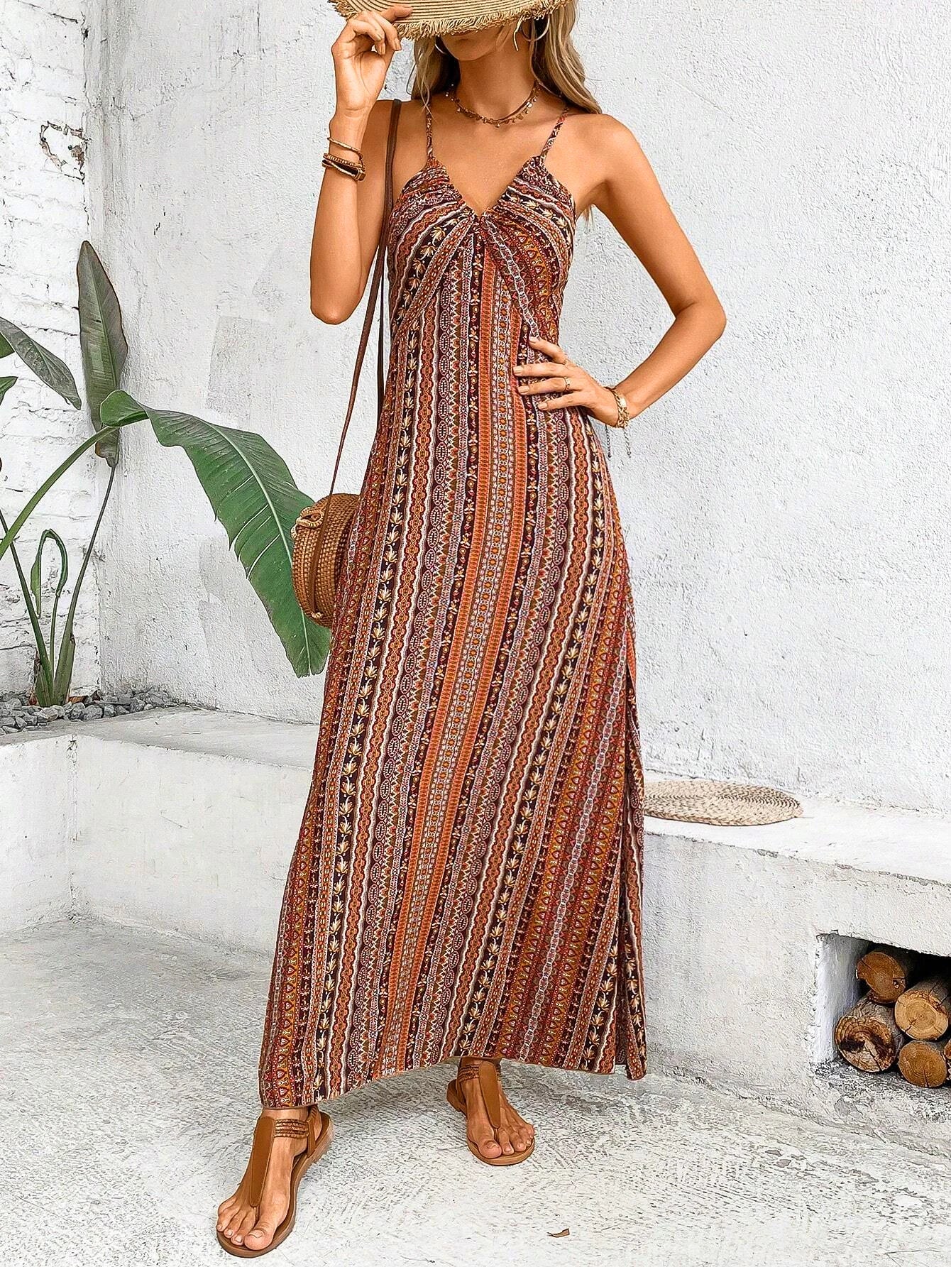 Margaux – Robe longue bohème dos nu fendue à volants