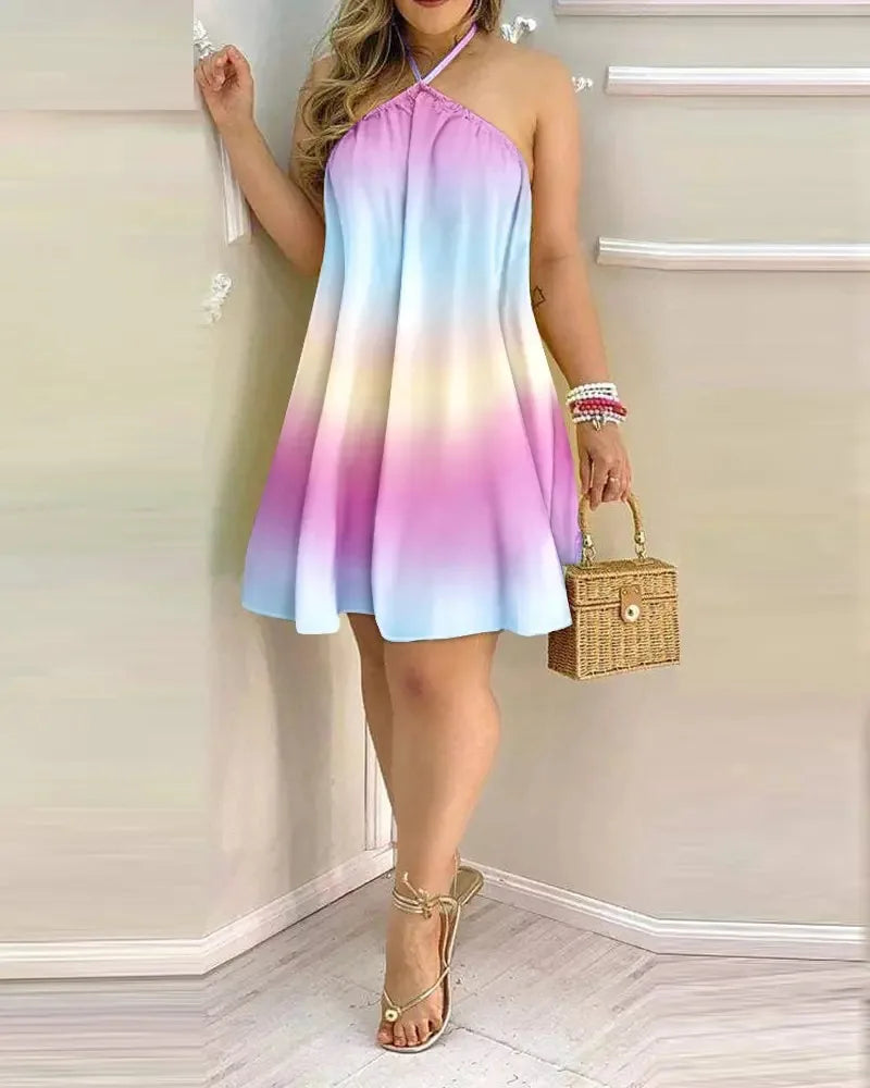 Coralie – Robe d'été courte dos nu à imprimé tropical