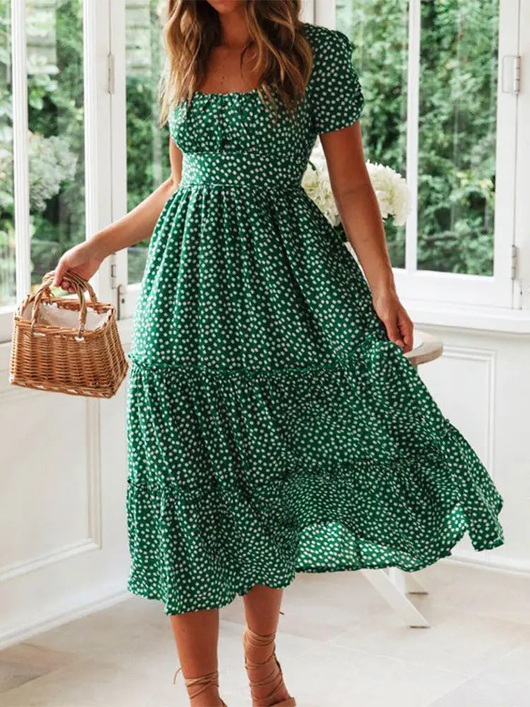 Juliette – Robe longue fleurie à manches bouffantes