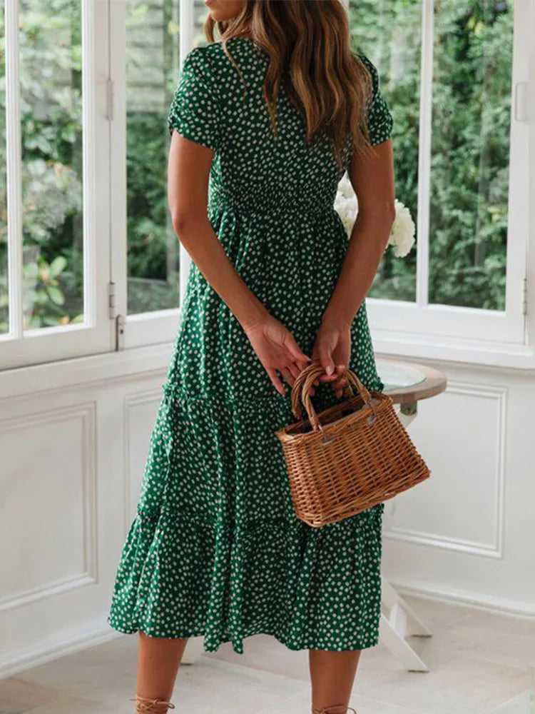 Juliette – Robe longue fleurie à manches bouffantes