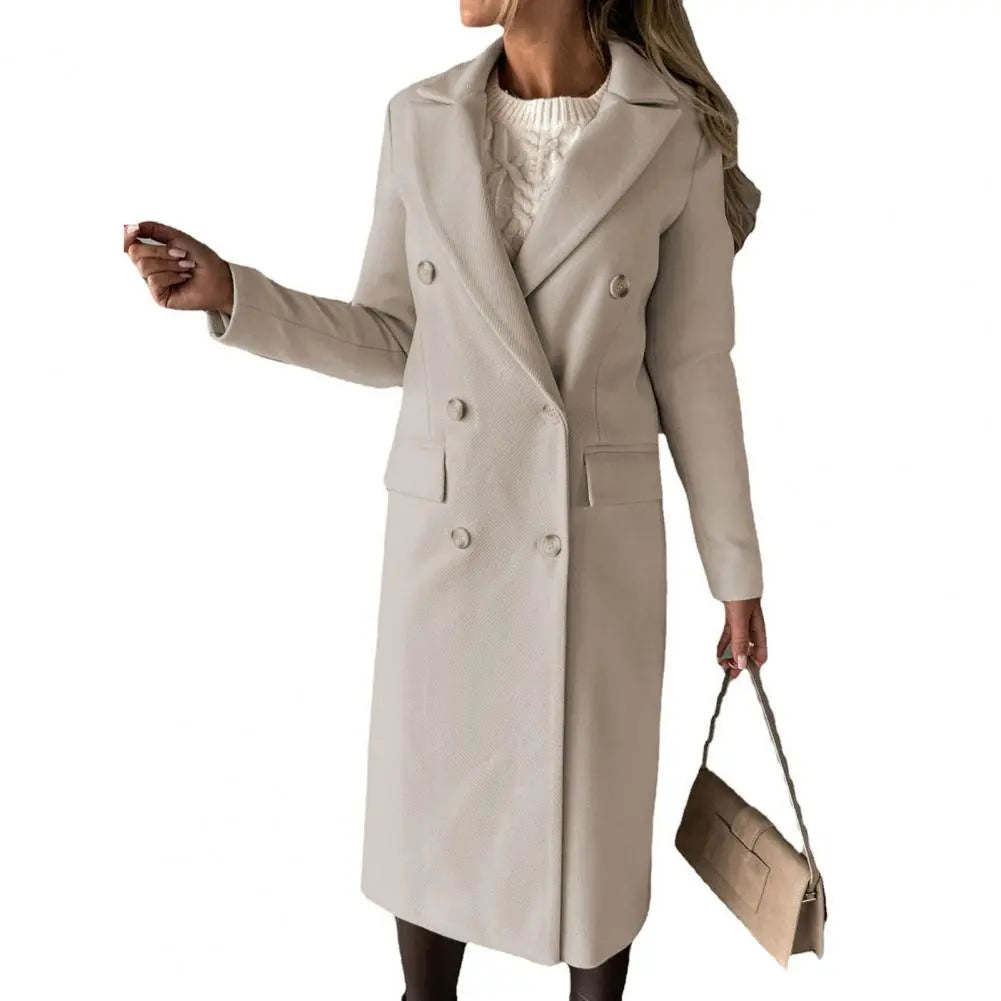 Manteau long pour femme automne élégant chaud en laine mélangée à double boutonnage Isaline