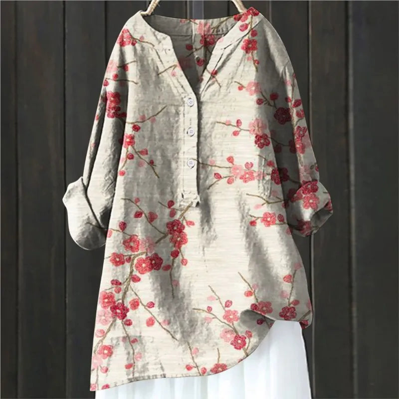 Camille – Blouse à imprimé floral à demi-boutonnage manches longues femme