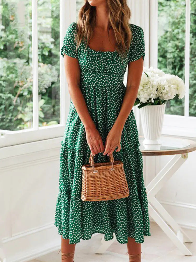 Juliette – Robe longue fleurie à manches bouffantes