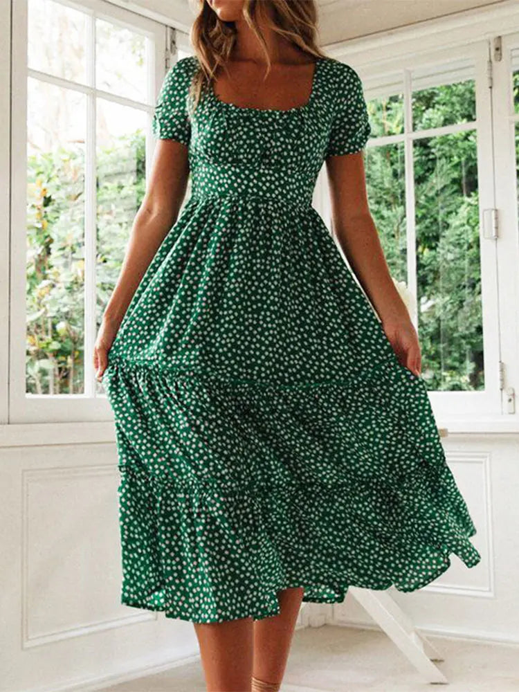 Juliette – Robe longue fleurie à manches bouffantes