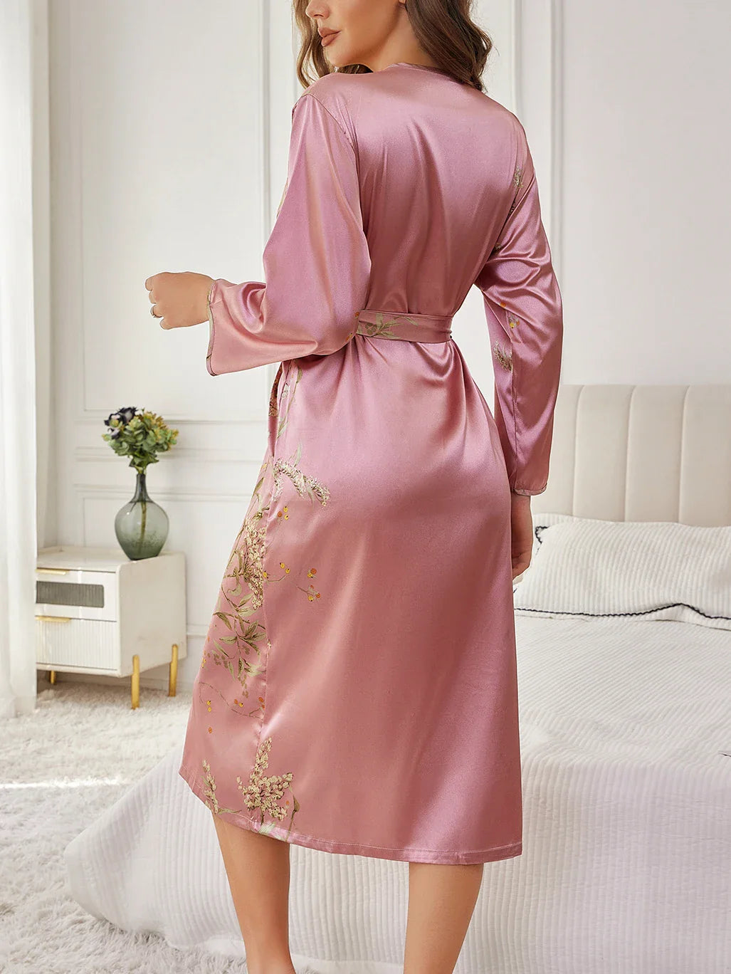 Aurélie – Peignoir à imprimé floral avec ceinture et manches longues femme