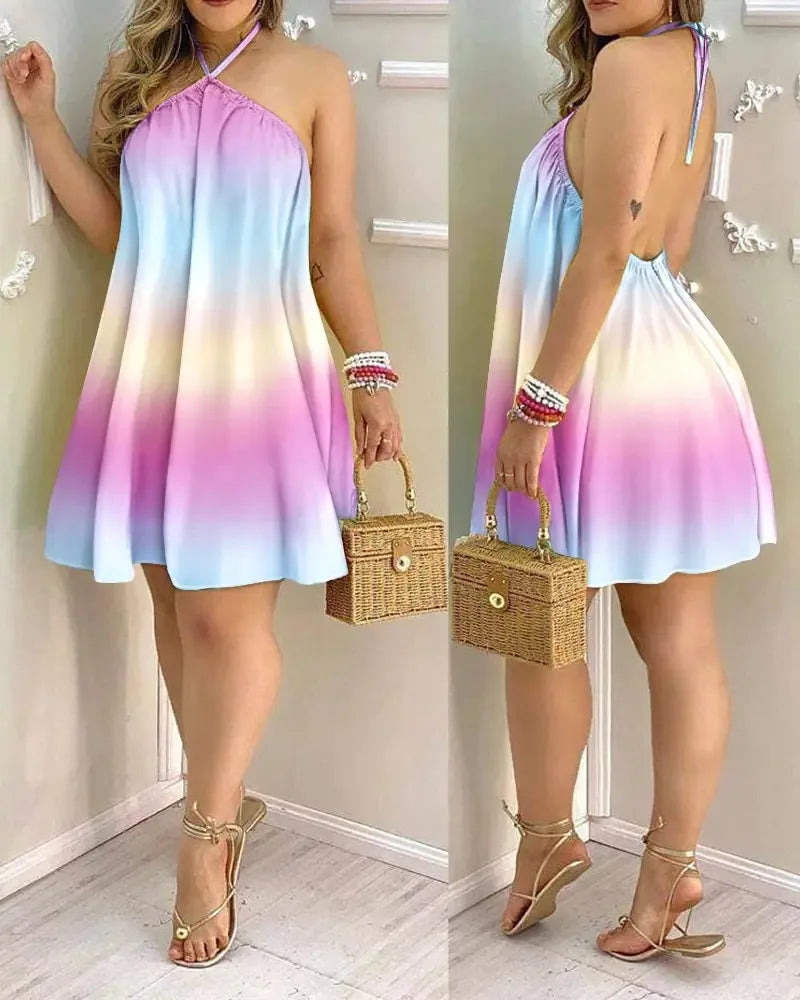 Coralie – Robe d'été courte dos nu à imprimé tropical