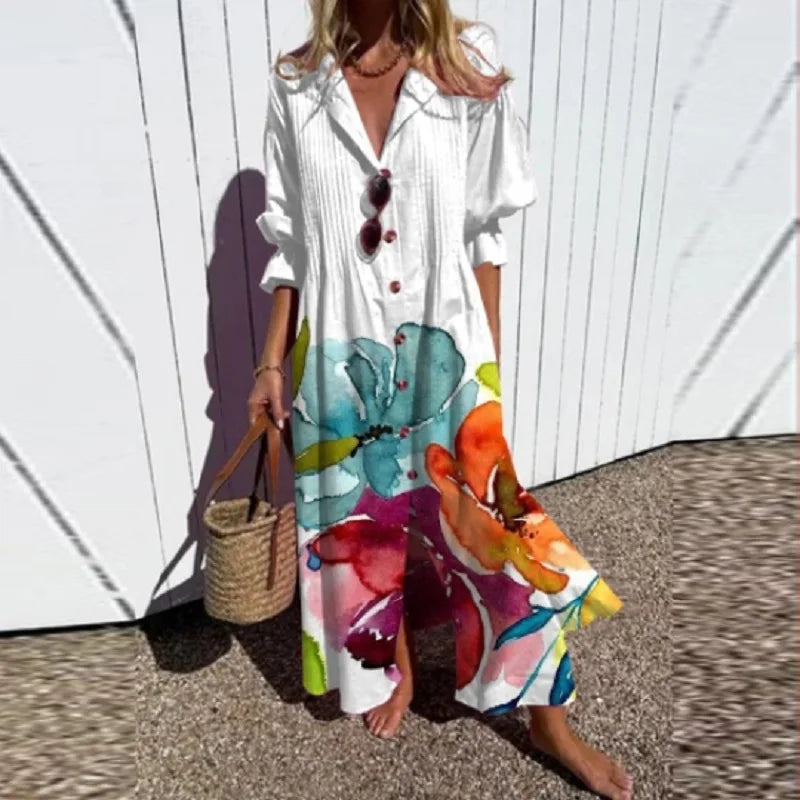 Clémence – Robe maxi bohème à col en V femme