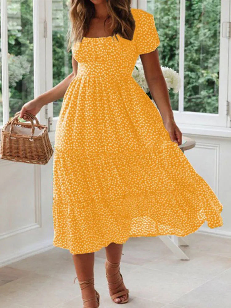 Juliette – Robe longue fleurie à manches bouffantes