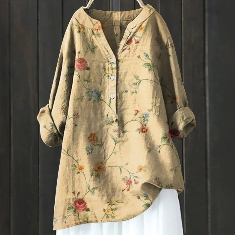 Camille – Blouse à imprimé floral à demi-boutonnage manches longues femme