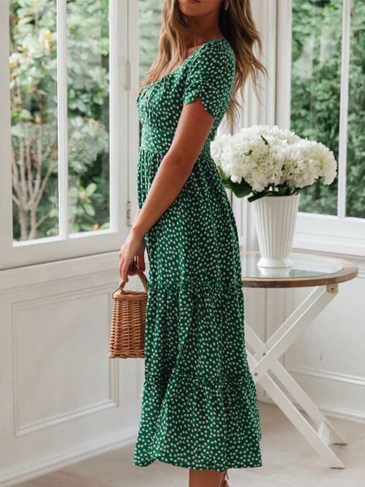 Juliette – Robe longue fleurie à manches bouffantes