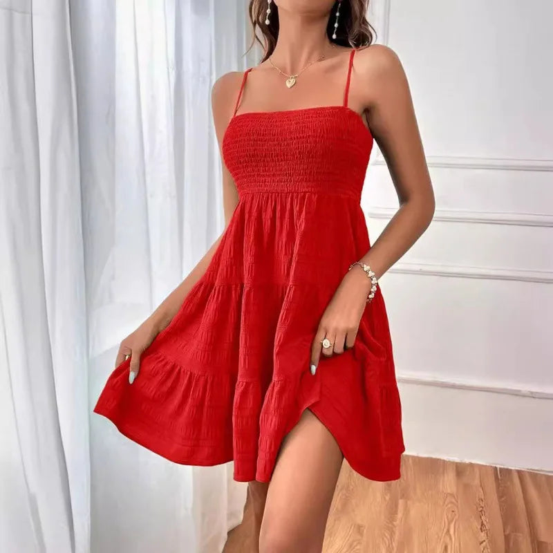 Anaïs – Robe bustier courte à volants et fines bretelles