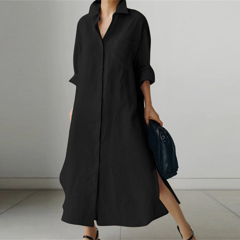 Clara – Robe chemise midi à patte de boutonnage femme
