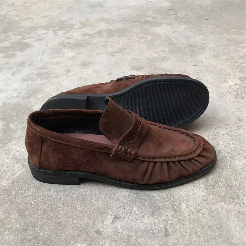 Mocassins femme à bride effet daim et bout plissé 2