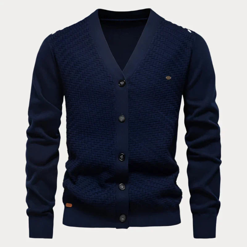 Cardigan en maille pour homme automne élégant texturé en coton mélangé avec col en V Adrien