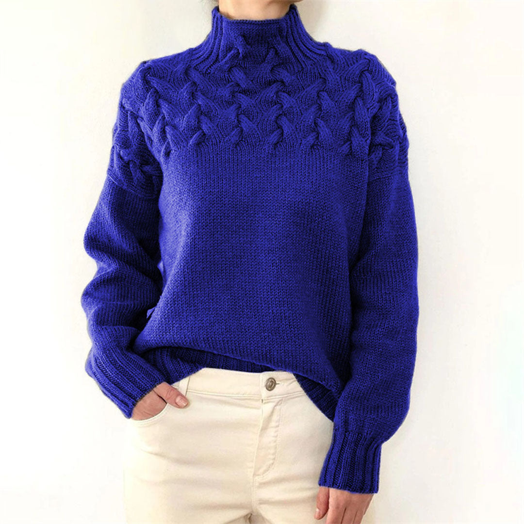 Pull en maille torsadée pour femme automne à col montant à coupe longue Sansa