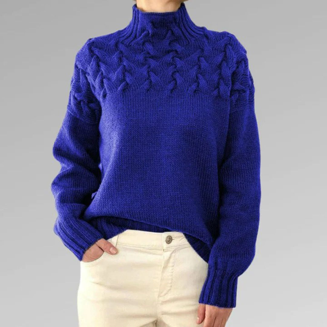 Pull en maille torsadée pour femme automne à col montant à coupe longue Sansa