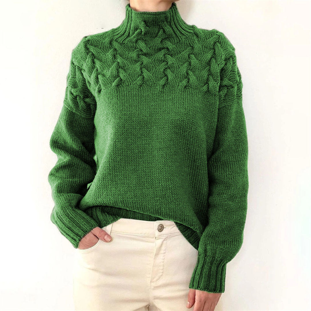 Pull en maille torsadée pour femme automne à col montant à coupe longue Sansa