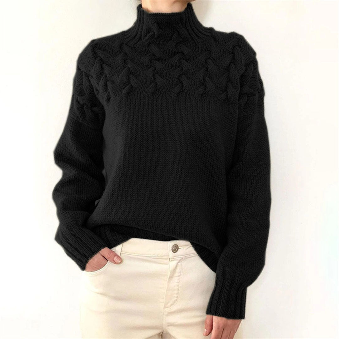Pull en maille torsadée pour femme automne à col montant à coupe longue Sansa