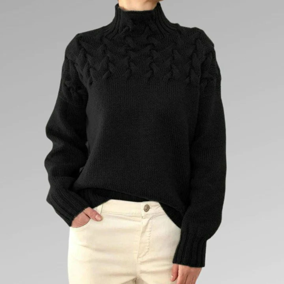 Pull en maille torsadée pour femme automne à col montant à coupe longue Sansa
