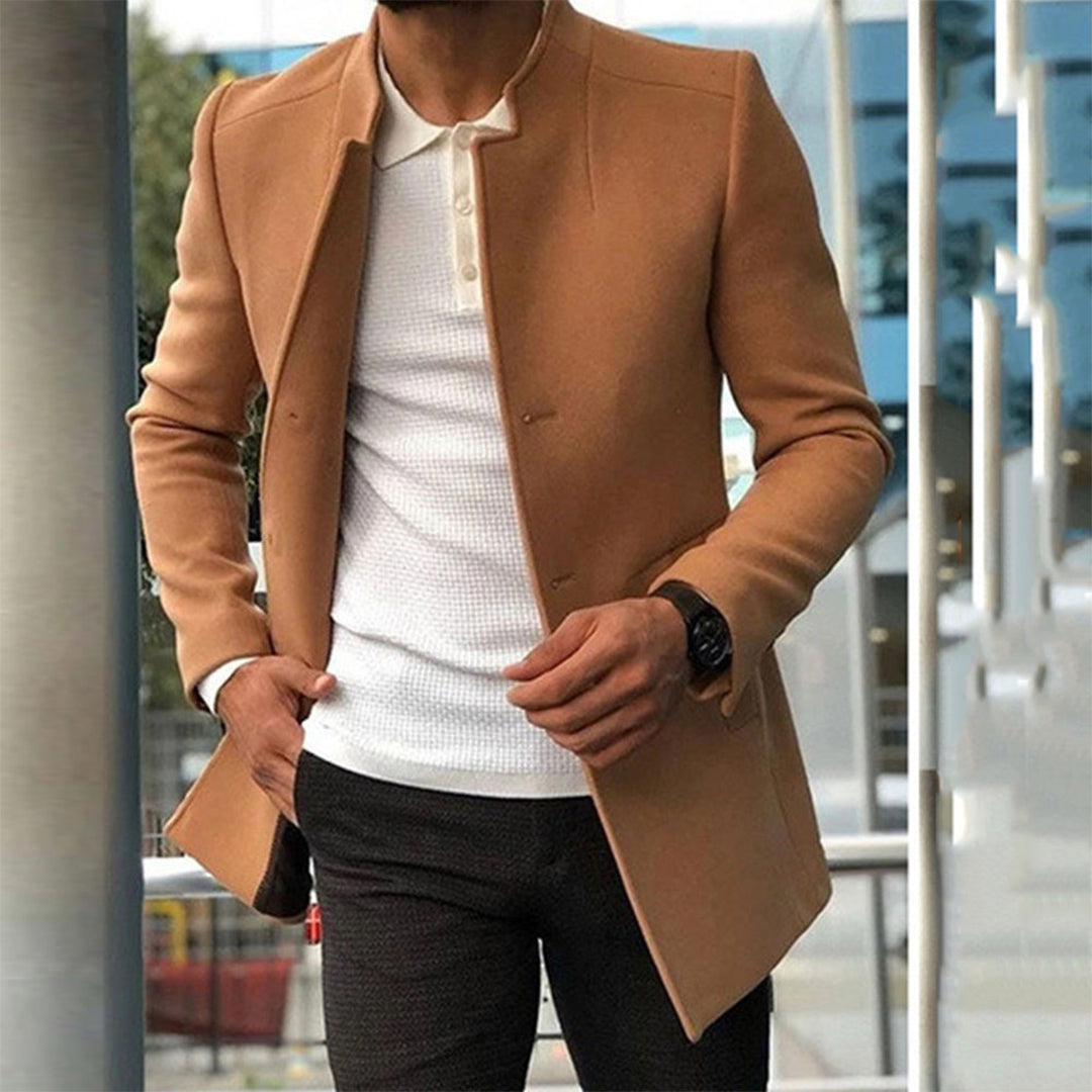 Manteau habillé pour homme hiver élégant chaud en laine mélangée avec col officier Adrien