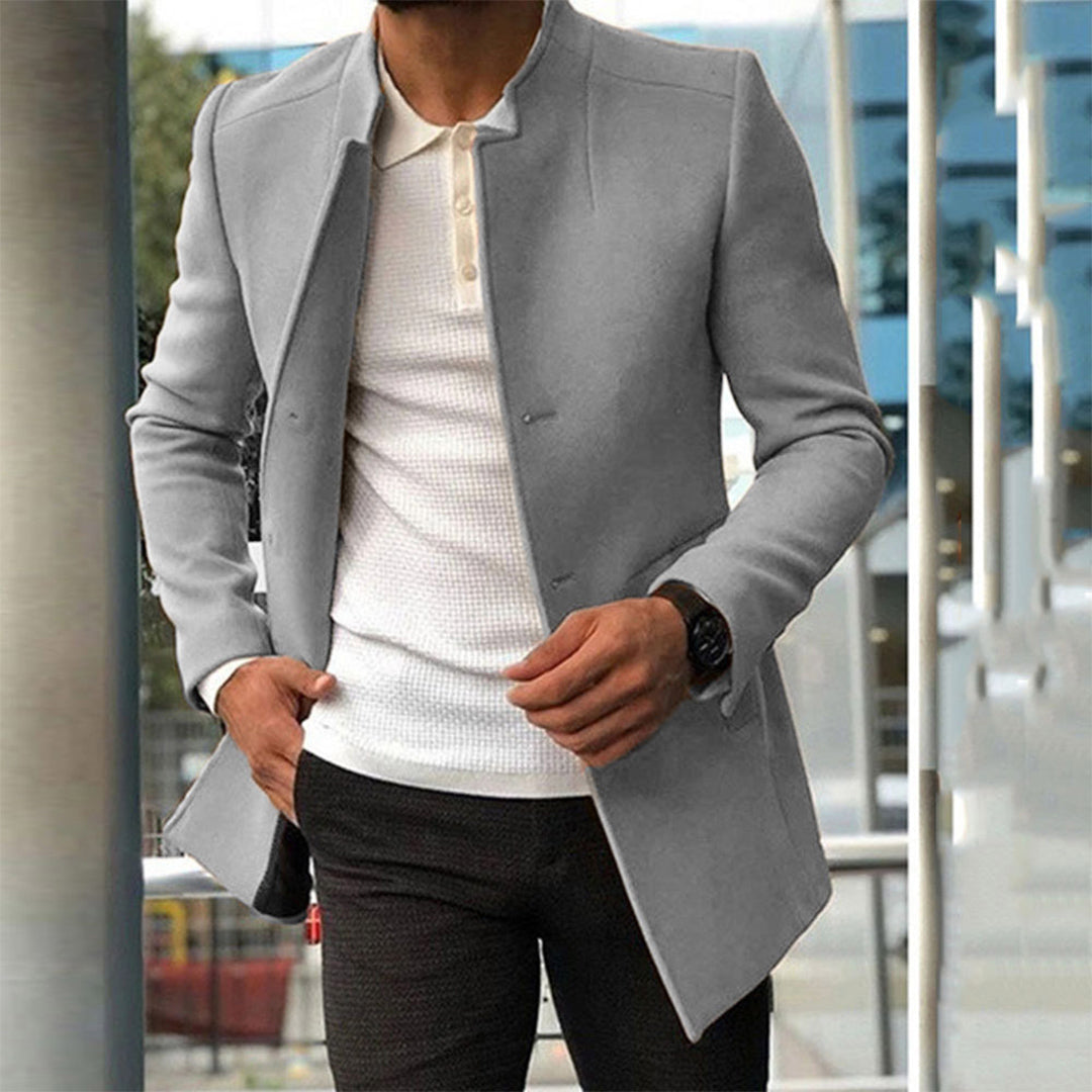 Manteau habillé pour homme hiver élégant chaud en laine mélangée avec col officier Adrien