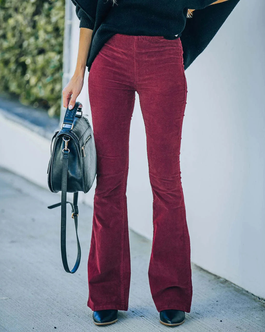 Pantalon flare pour femme automne coupe évasée taille haute en velours Léa
