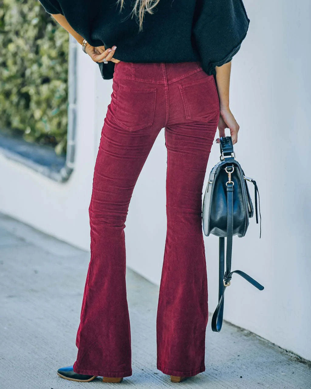 Pantalon flare pour femme automne coupe évasée taille haute en velours Léa