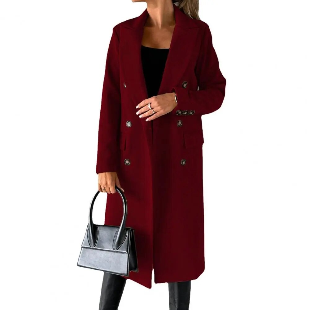 Manteau long pour femme automne élégant chaud en laine mélangée à double boutonnage Isaline