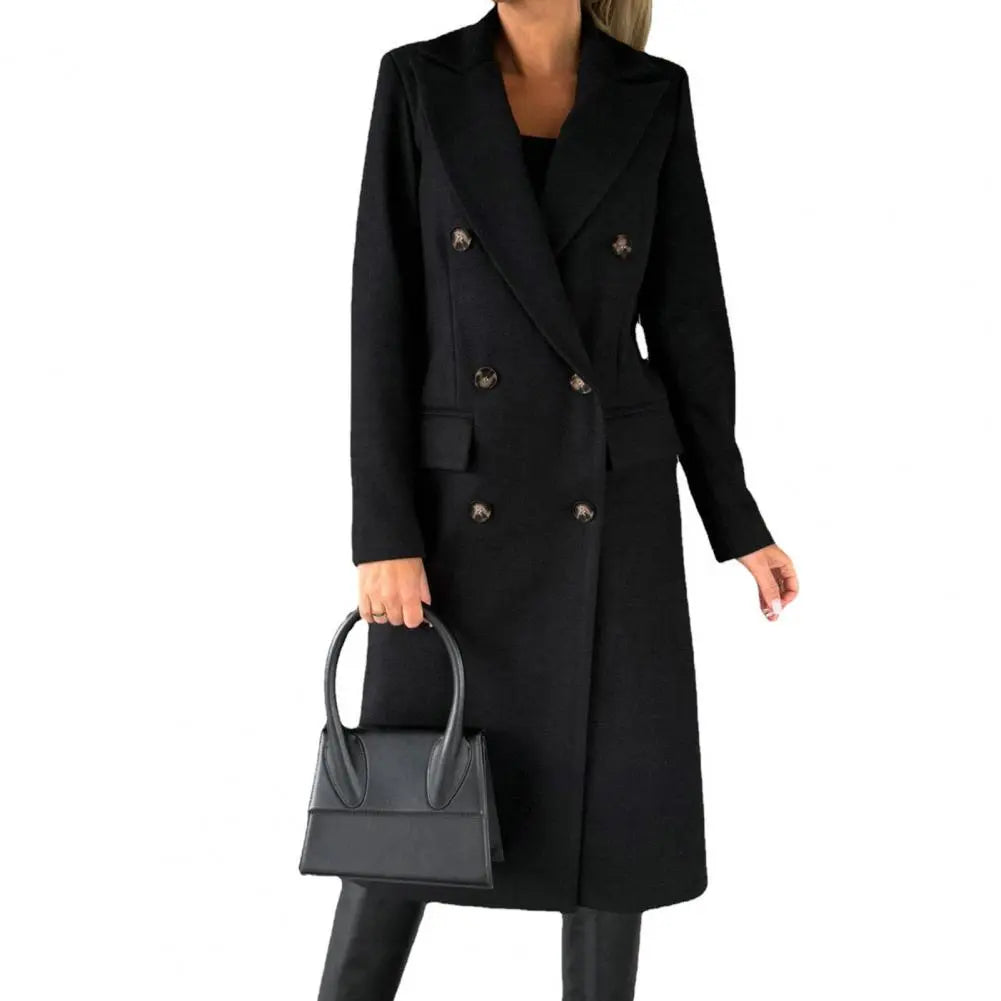 Manteau long pour femme automne élégant chaud en laine mélangée à double boutonnage Isaline