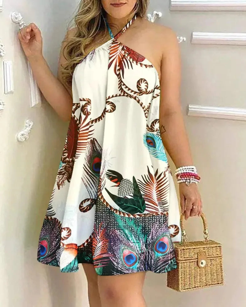 Coralie – Robe d'été courte dos nu à imprimé tropical