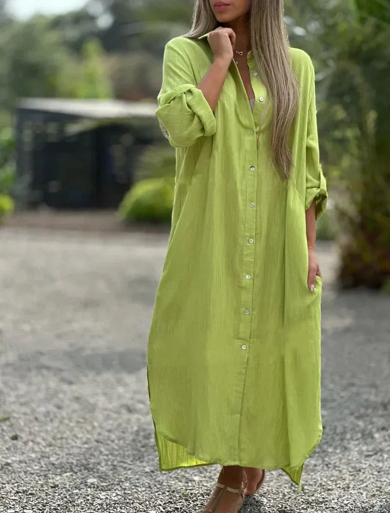Robe chemise longue en coton à manches longues