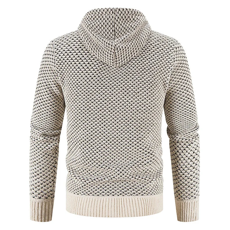 Veste zippée en maille pour homme automne chaude doublée en polaire avec capuche intégrée Noé