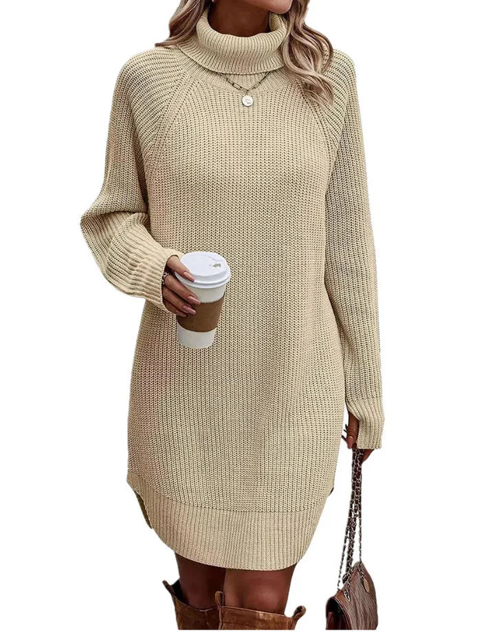 Robe pull pour femme automne douce chaude en maille torsadée avec col roulé Émilie