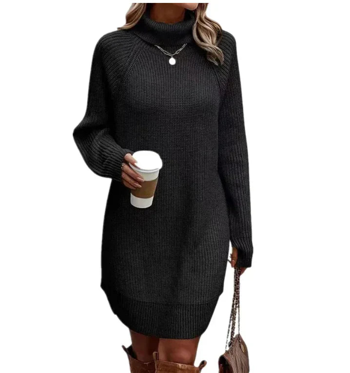 Robe pull pour femme automne douce chaude en maille torsadée avec col roulé Émilie