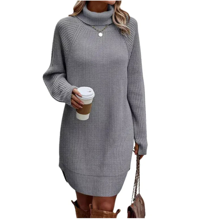 Robe pull pour femme automne douce chaude en maille torsadée avec col roulé Émilie