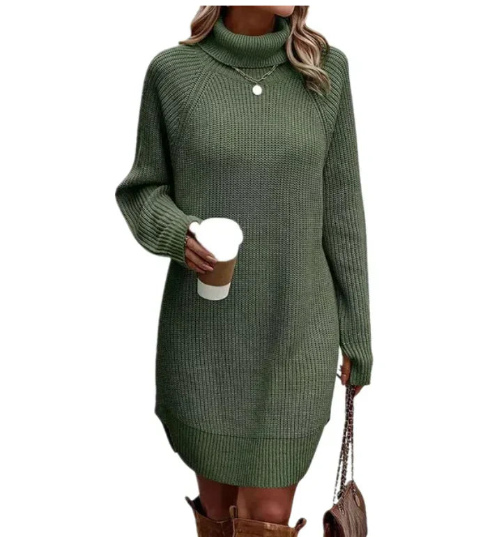 Robe pull pour femme automne douce chaude en maille torsadée avec col roulé Émilie
