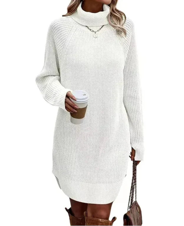Robe pull pour femme automne douce chaude en maille torsadée avec col roulé Émilie