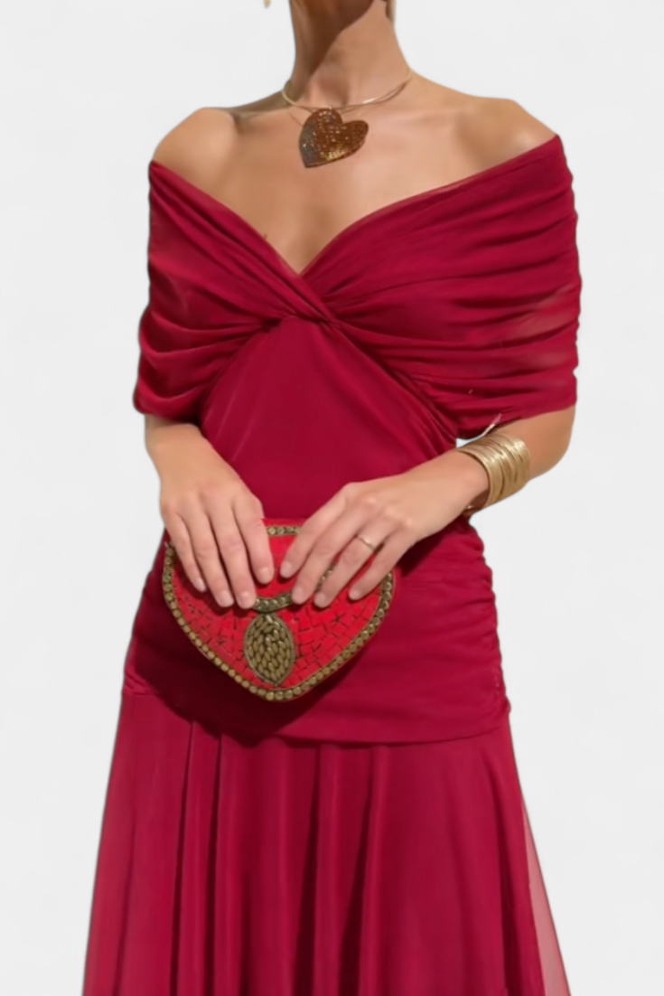 Clémence – Robe midi élégante à épaules dénudées femme