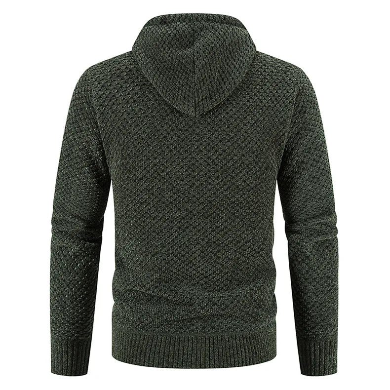 Veste zippée en maille pour homme automne chaude doublée en polaire avec capuche intégrée Noé