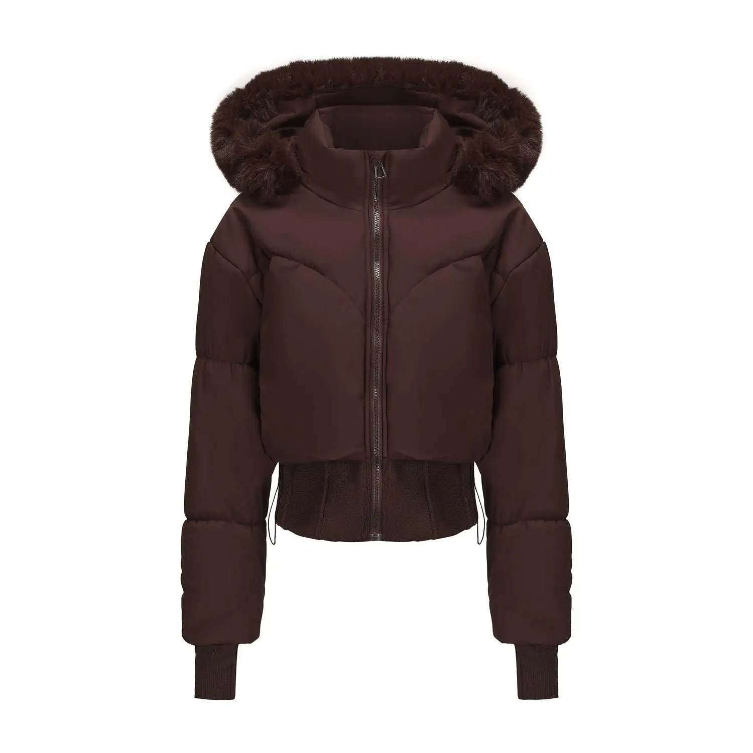 Maëlle – Veste femme hiver courte avec capuche et col en fausse fourrure