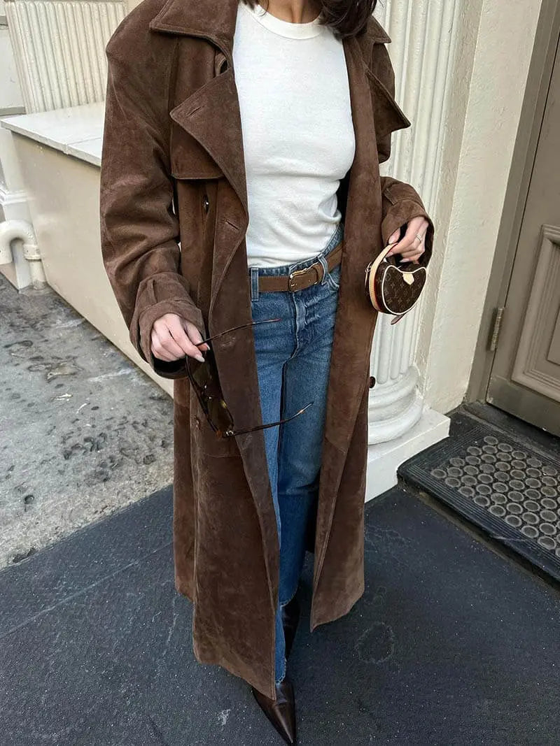 Séverine – Trenchcoat d’hiver en suédine femme