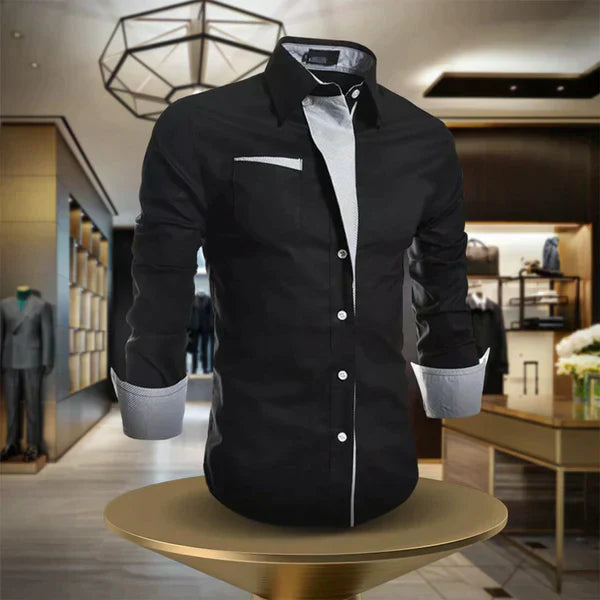 Chemise à manches longues pour homme automne élégante respirante en coton avec finitions contrastées Damien