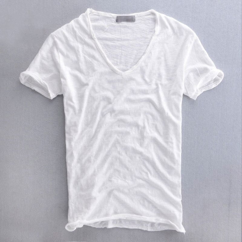 T-shirt col V homme coupe slim léger pour l'été
