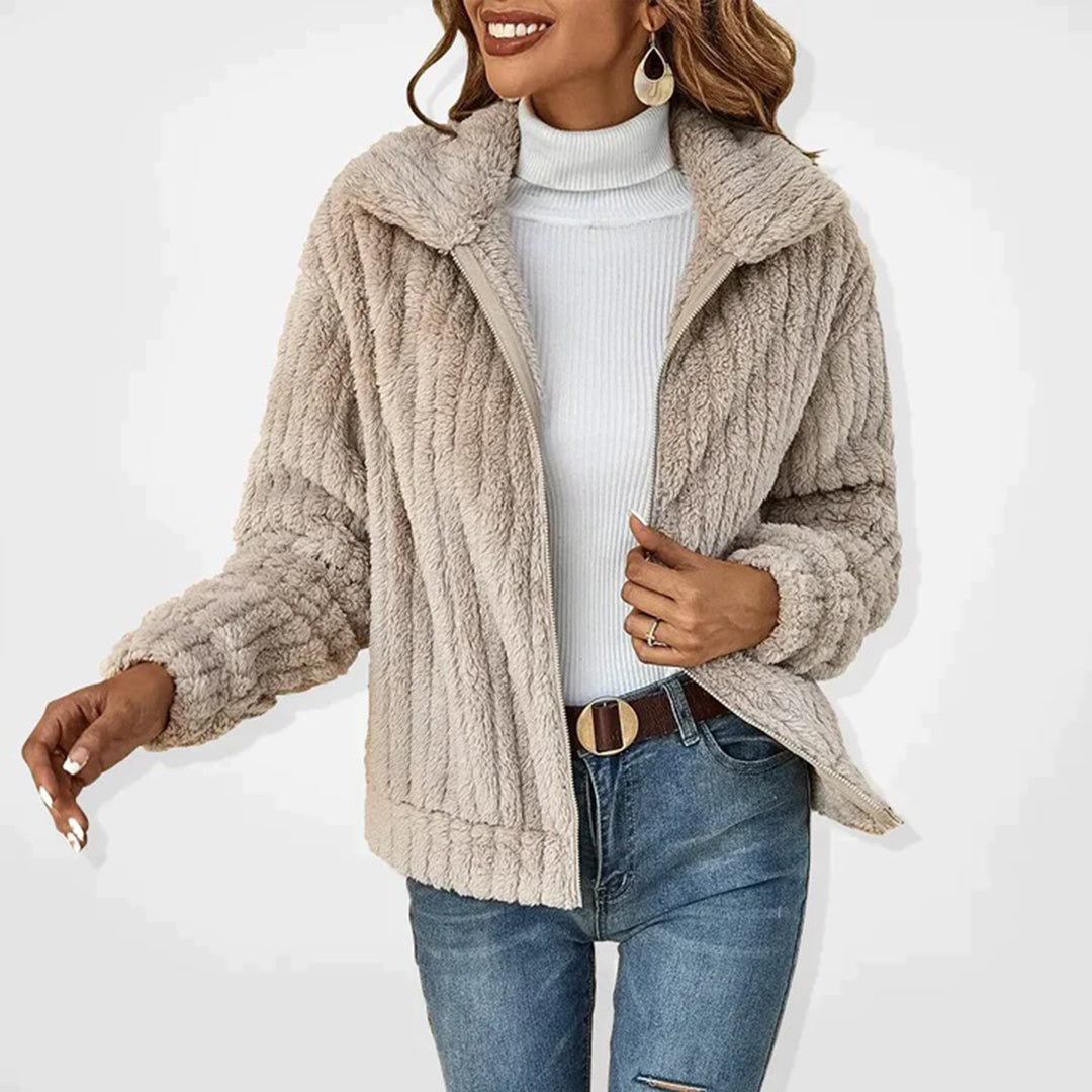 Veste en polaire pour femmes automne douce chaude en tissu effet peluche avec col montant Tabitha